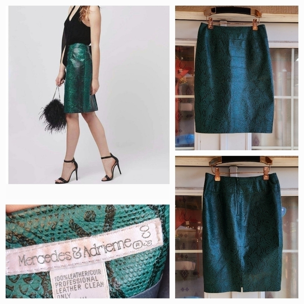 Mercedes &‎ Adrienne Snake Skin Leather Skirt